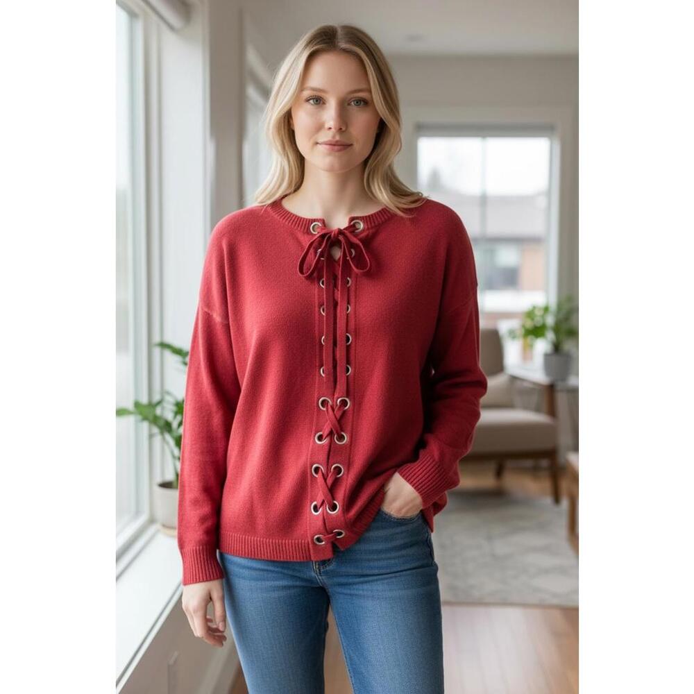 Express Red Lace-Up Front (or Back) Women's Sweater‎ Size Small
